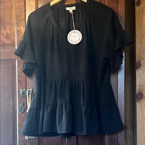 Umgee Elegant Black Ruffle Sleeve Blouse Size S